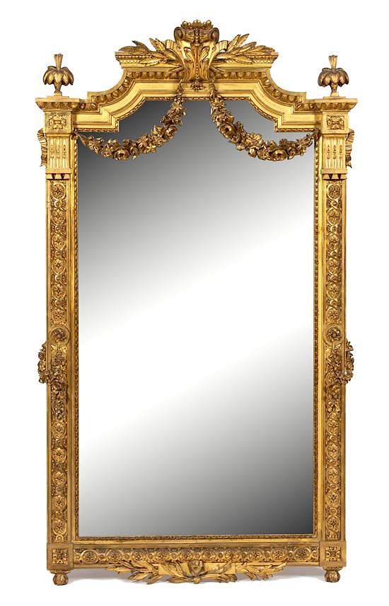 Appraisal: A Louis XVI Style Carved Giltwood Mirror Height x width