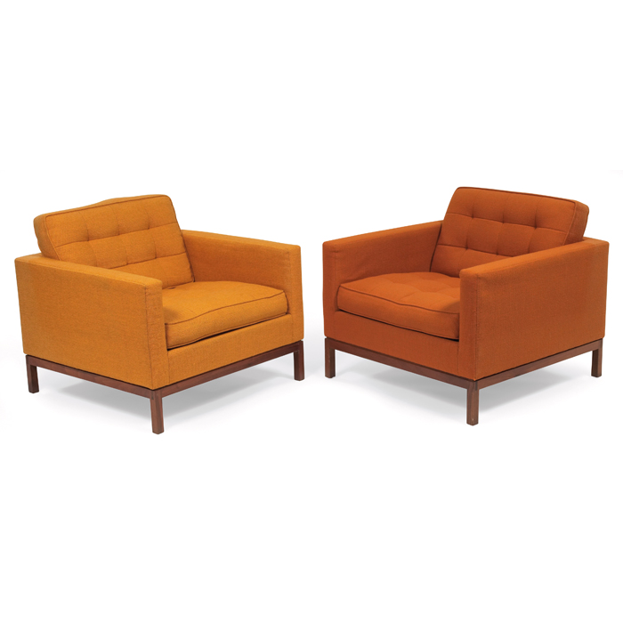 Appraisal: Florence Knoll lounge chairs pair by Knoll Associates walnut frames