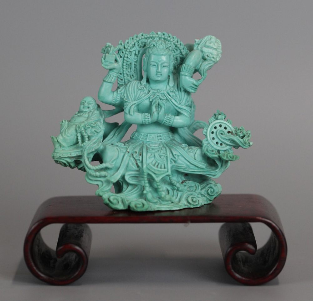 Appraisal: Chinese turquoise carving of Guan yin turquoise carving only in