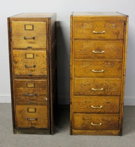 Appraisal: Unusual Oak File Cabinets Assorted interior cubicles and file holders