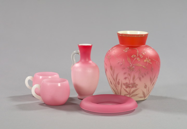 Appraisal: Five-Piece Group of Pink Satin Glass consisting of an English