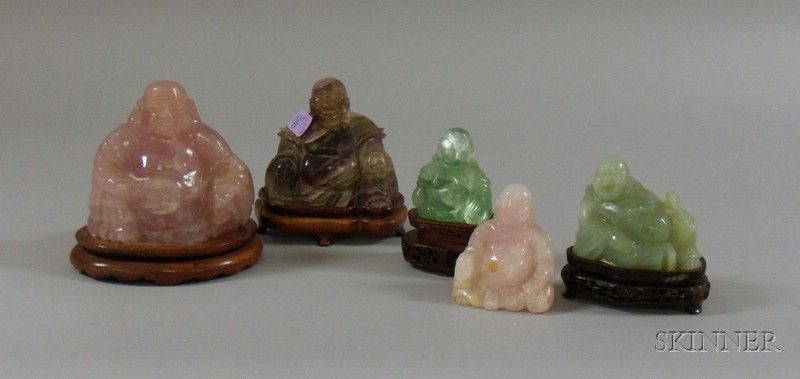 Appraisal: Five Chinese Carved Hardstone Seated Buddha Figures approx ht to