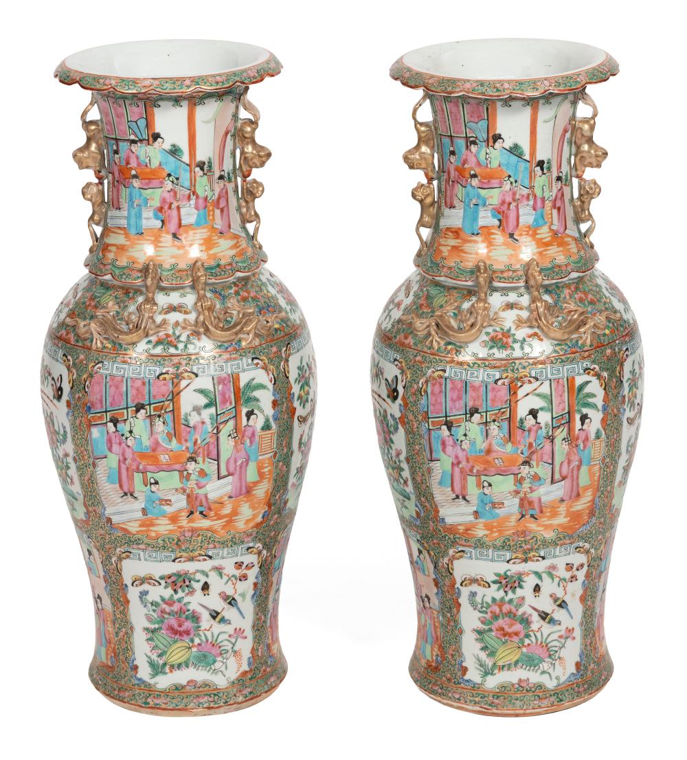 Appraisal: PAIR OF CHINESE EXPORT PORCELAIN PALACE VASES CIRCA HEIGHTS PAIR