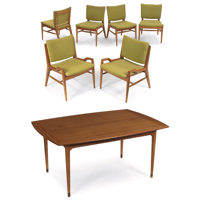 Appraisal: John Keal dining table and chairs by Brown Saltman bleached