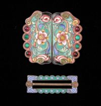 Appraisal: Lot of Two Enameled Belt Buckles Two lovely enameled belt