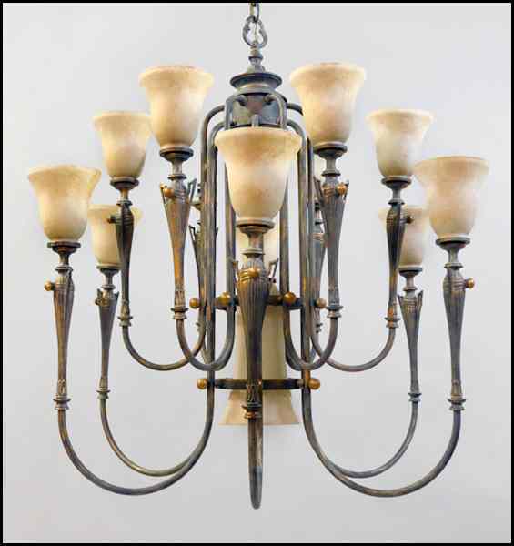 Appraisal: BRUSHED METAL AND GLASS TWELVE-LIGHT CHANDELIER '' x '' Condition