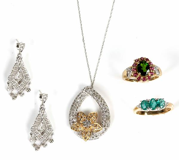 Appraisal: A collection of diamond gem-set and gold jewelry including nine