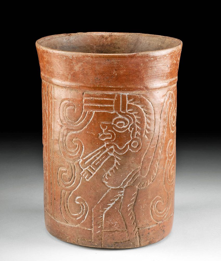 Appraisal: Maya Incised Pottery Cylinder - Monkey God Pre-Columbian Maya territories