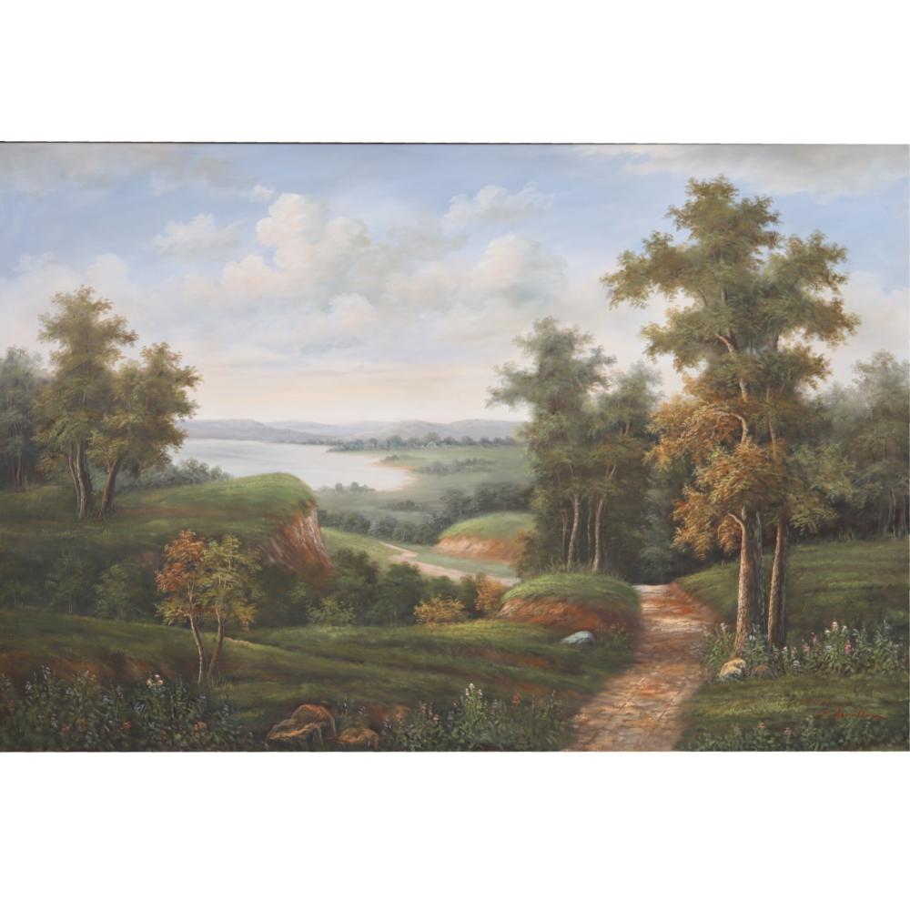 Appraisal: J HAMILTON AMERICAN TH CENTURY LARGE ROLLING HILLS LANDSCAPE WITH