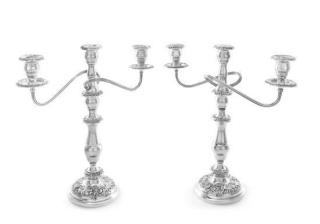 Appraisal: A Pair of American Silver Three-Light Candelabra S Kirk Son