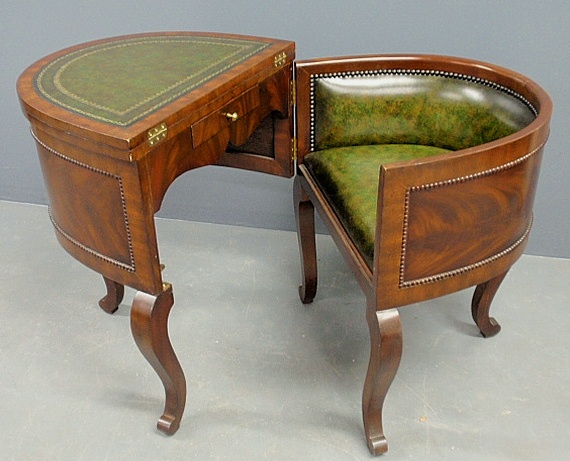 Appraisal: - Maitland Smith mahogany folding desk chair with green tooled