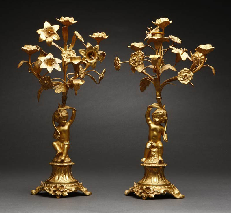 Appraisal: Pair of Louis XVI style ormolu figural candelabra Pair of