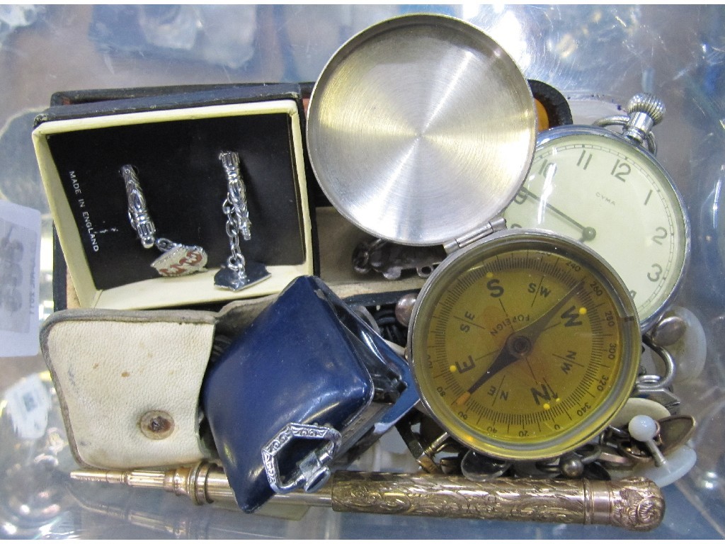 Appraisal: Box of miscellania - pocket watch travel watch cigar holder