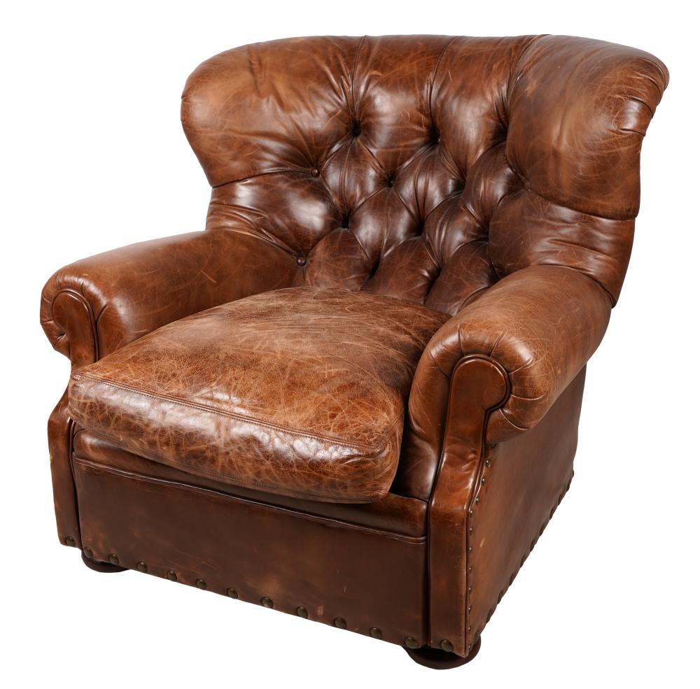 Appraisal: RALPH LAUREN WRITER'S BROWN LEATHER CLUB CHAIRwith manufacturer's label Condition