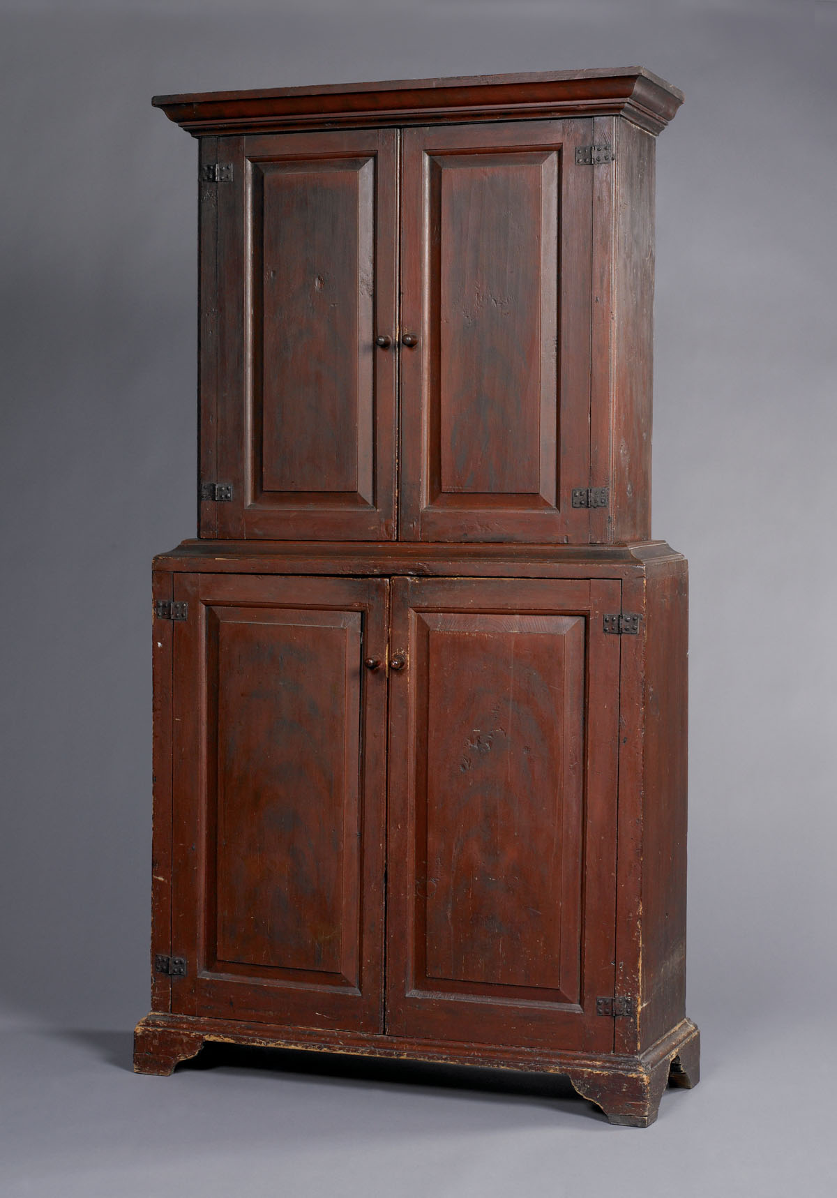 Appraisal: NEW YORK CHIPPENDALE SMOKE DECORATED PINE FOUR-DOOR CUPBOARD In two