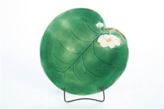 Appraisal: MAJOLICA PLATE Attributed to George Jones Green leaf shaped plate