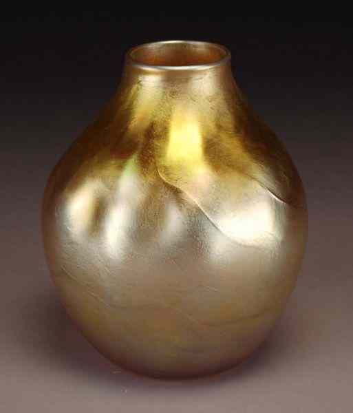 Appraisal: Tiffany gold Favrile glass cabinet vase of ovoid gourd form