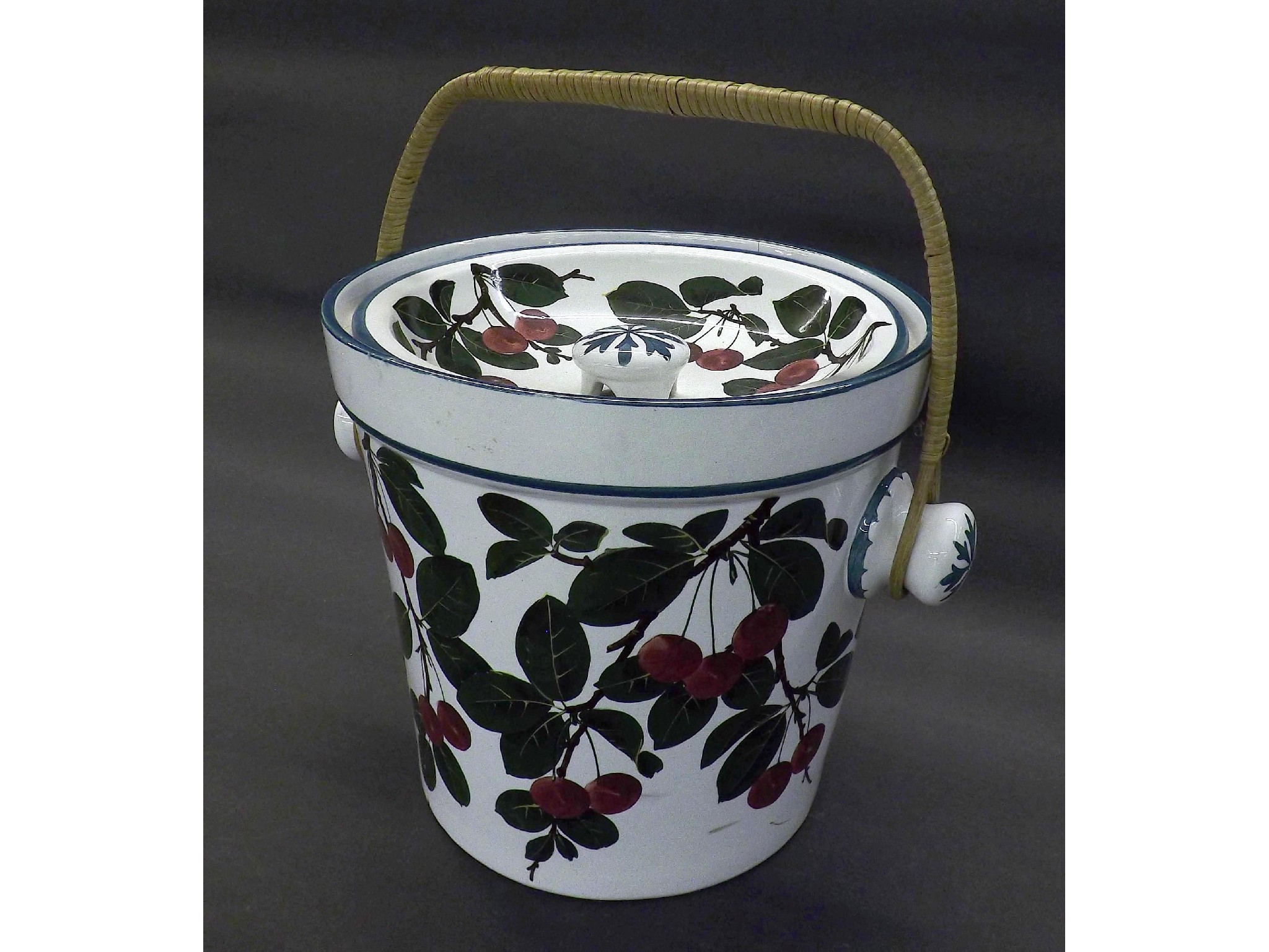 Appraisal: Large Wemyss pottery lidded slop pail hand painted with cherries