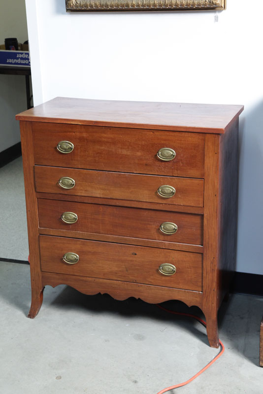 Appraisal: DIMINUTIVE MULE CHEST Walnut having a lift lid over one