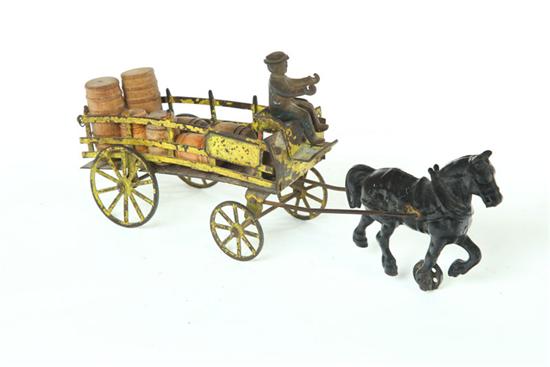 Appraisal: CAST IRON TOY BARREL WAGON American early th century wire