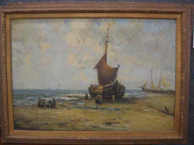 Appraisal: Charles Lambert Oil on Canvas ship passengers stuck aground at