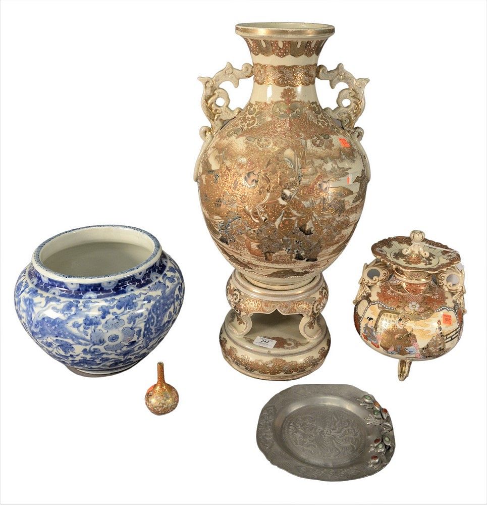 Appraisal: Five Piece Lot to include a Satsuma vase on stand