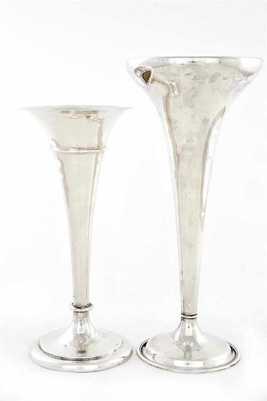 Appraisal: Edwardian and Whiting sterling trumpet vases English vase London dated