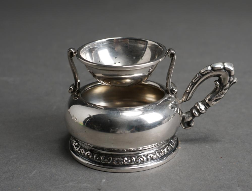 Appraisal: Spanish -Silver Tea Strainer with Stand ozt