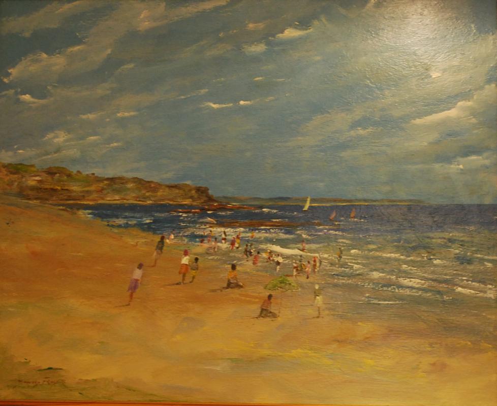 Appraisal: DONALD FRASER BEACH SCENE OIL ON BOARD DONALD FRASER BEACH