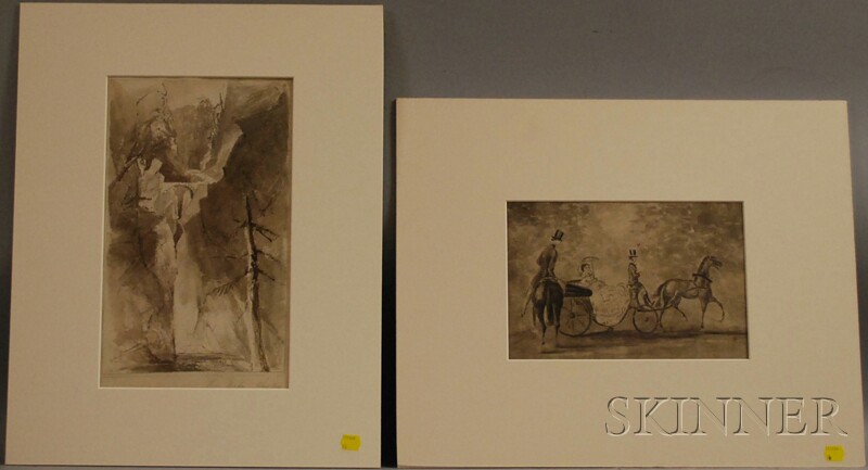 Appraisal: Continental School th th Century Two Ink Wash Works Landscape