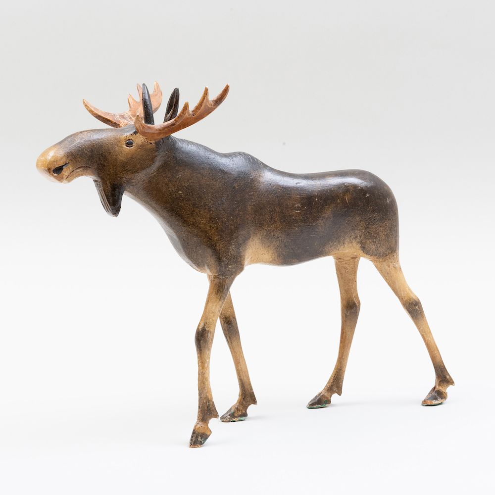 Appraisal: Painted Wood Model of a Moose x x in Broberg