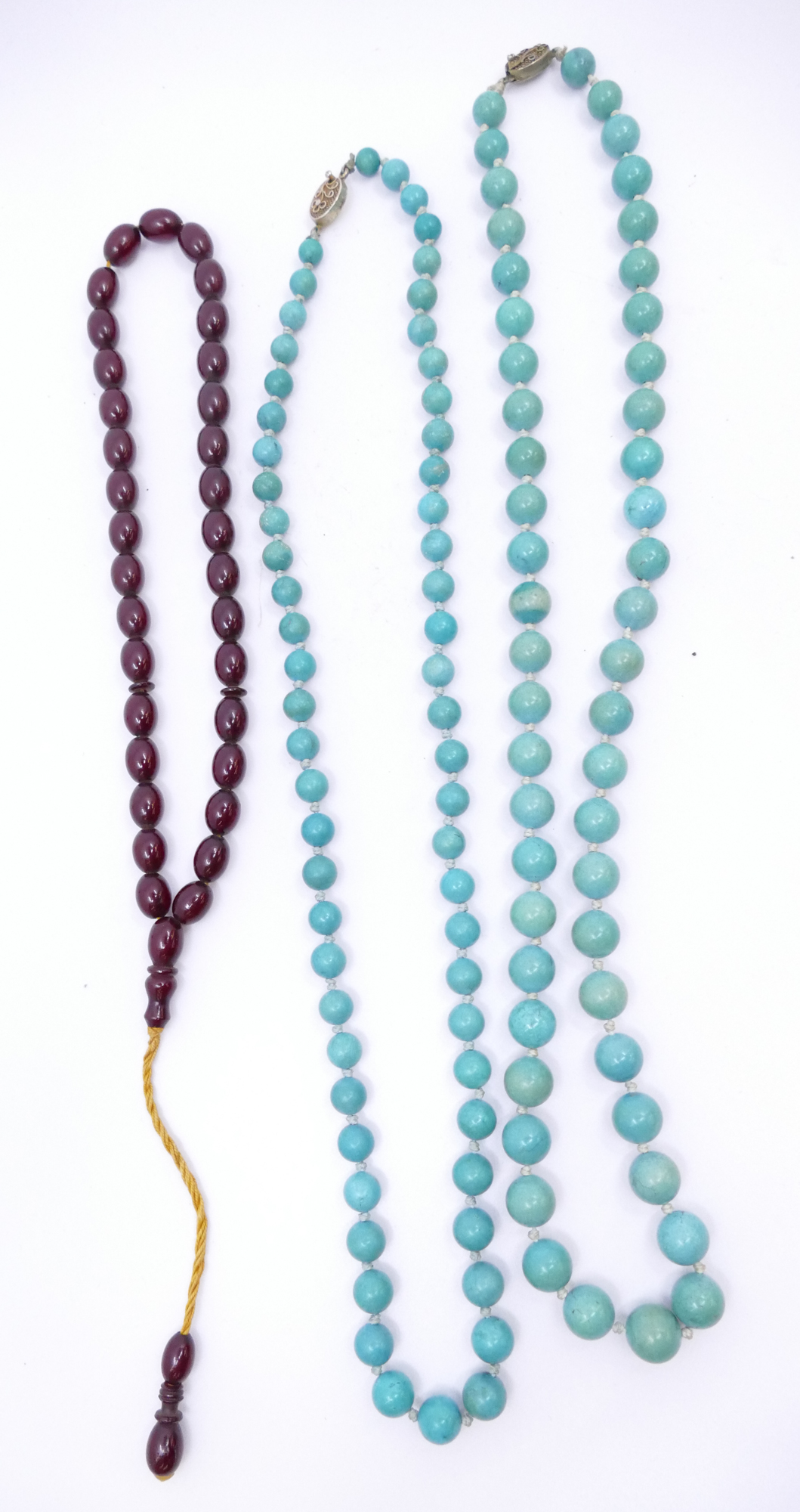 Appraisal: pc Old Chinese Turquoise Amber Type Necklaces- ''