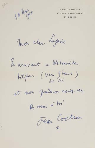 Appraisal: COCTEAU JEAN Autograph Letter Signed Jean Cocteau to Pierre Lagarde