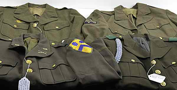 Appraisal: US WWII Uniform Items Lot of Ten Four pattern four-pocket