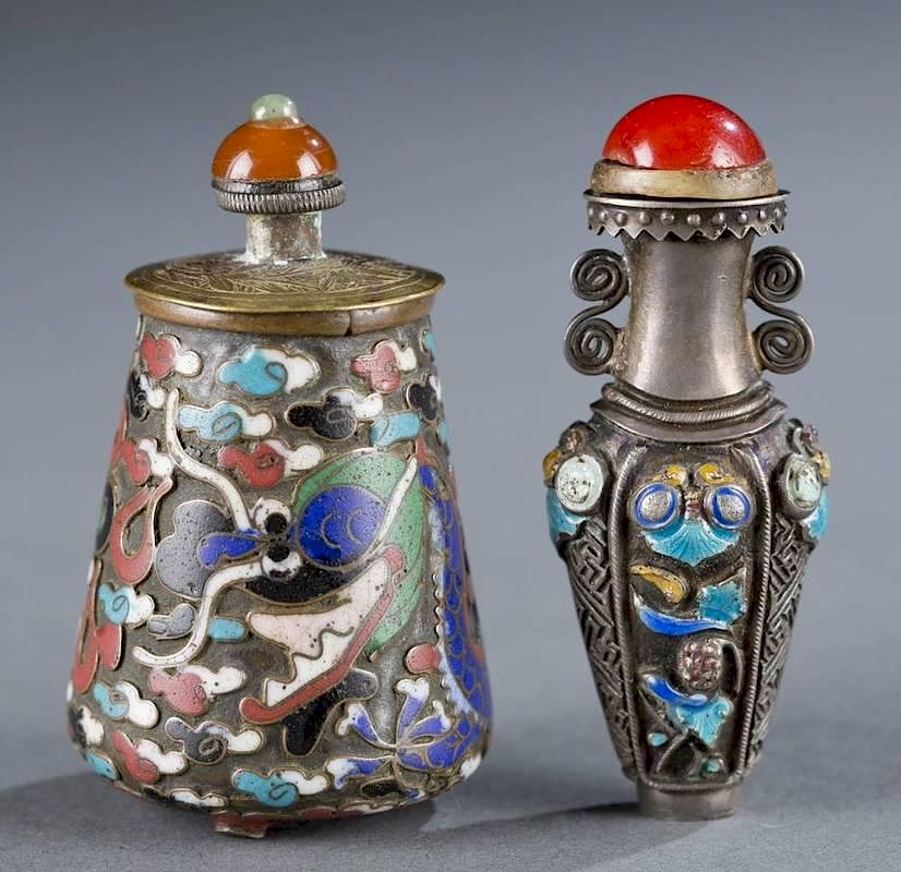 Appraisal: Two Chinese enamel on metal snuff bottles Two Chinese snuff