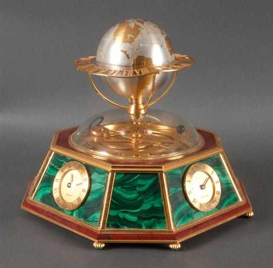 Appraisal: Chaumet gilt-metal malachite and hardstone orrery clock th century octagonal-form