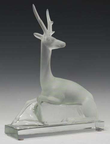 Appraisal: French Lalique art glass figure recumbent stag deer in a