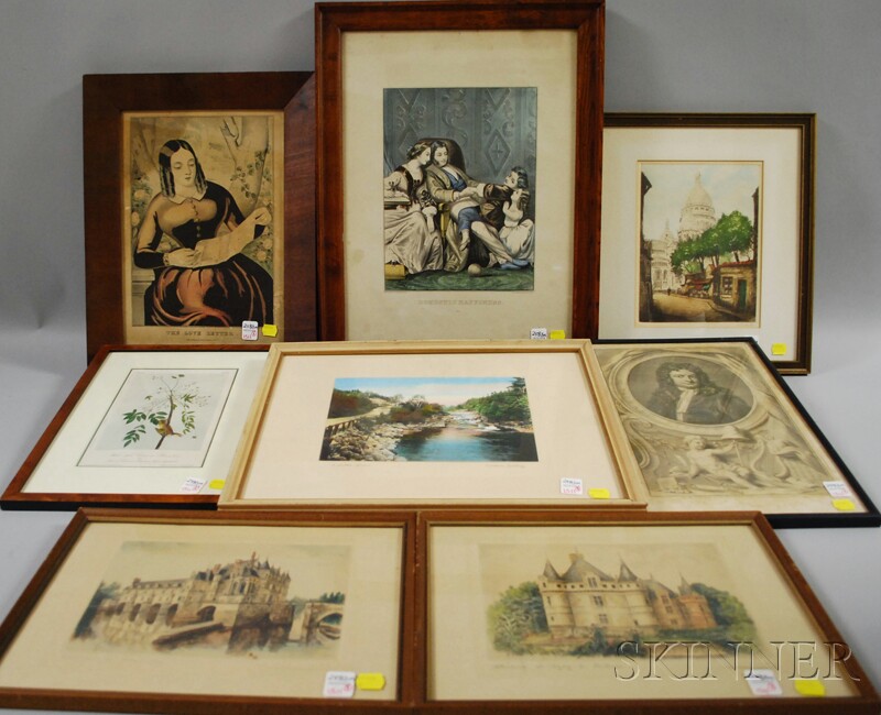 Appraisal: Eight Assorted Framed Prints three European views a portrait of