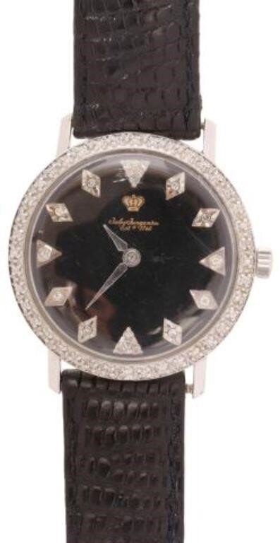 Appraisal: Gent's kt white gold wristwatch Jules Jurgensen black dial diamond-set