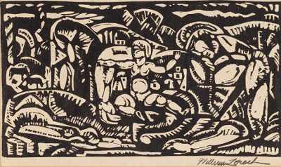 Appraisal: William Zorach American - Father and Son Linoleum cut print