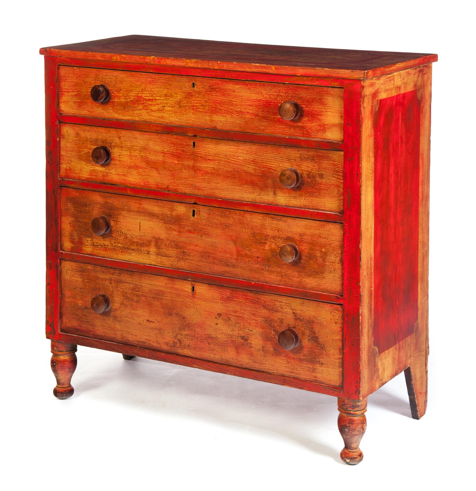 Appraisal: PENNSYLVANIA DECORATED SHERATON CHEST Mid th century pine Four dovetailed