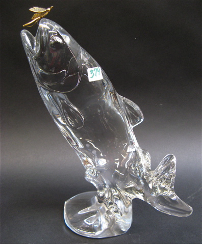 Appraisal: SWEDISH CRYSTAL STRIKING FISH FIGURE H in the manner of