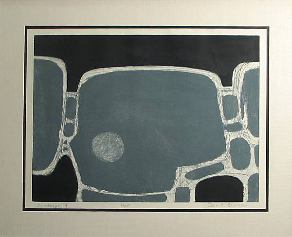 Appraisal: John Brunsdon British born Landscape II Color etching and aquatint