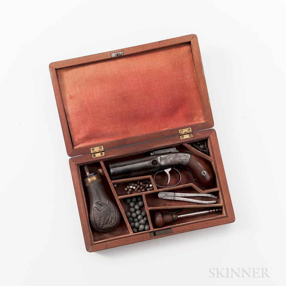 Appraisal: Cased Allen Wheelock Pepperbox Pistol and Accessories Cased Allen Wheelock