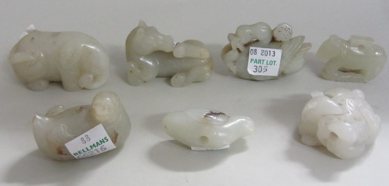 Appraisal: A group of seven small jade carvings of animals and