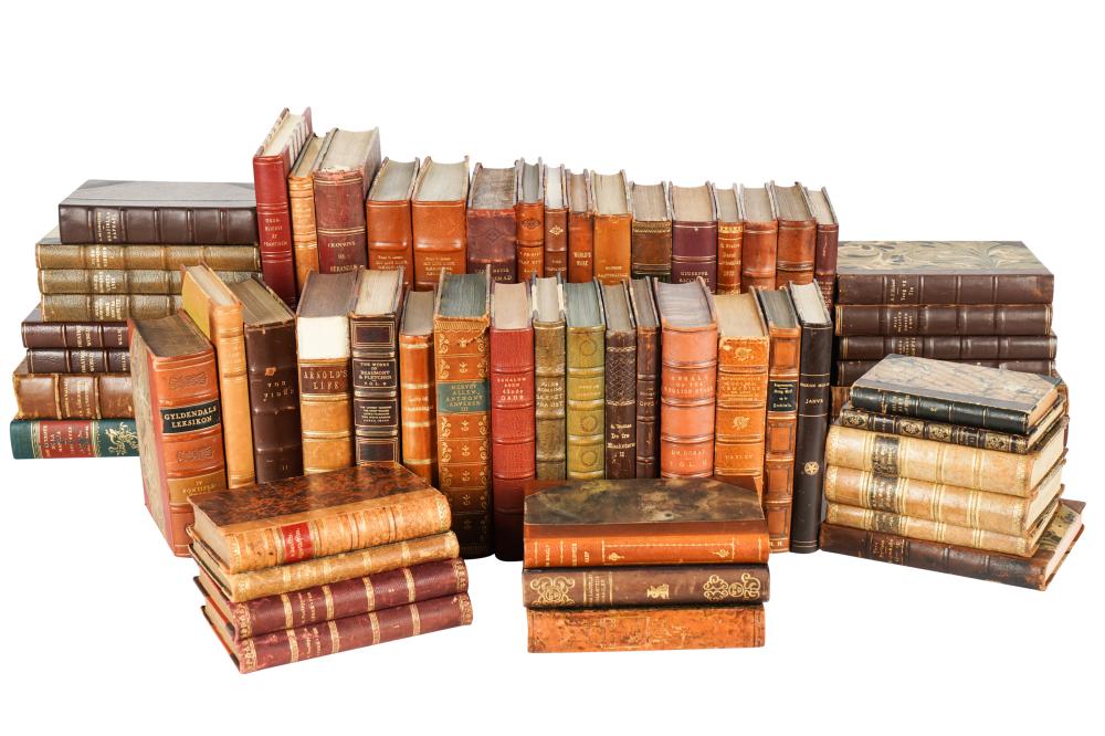 Appraisal: COLLECTION OF ANTIQUE LEATHER-BOUND BOOKSvarious authors and titles in various