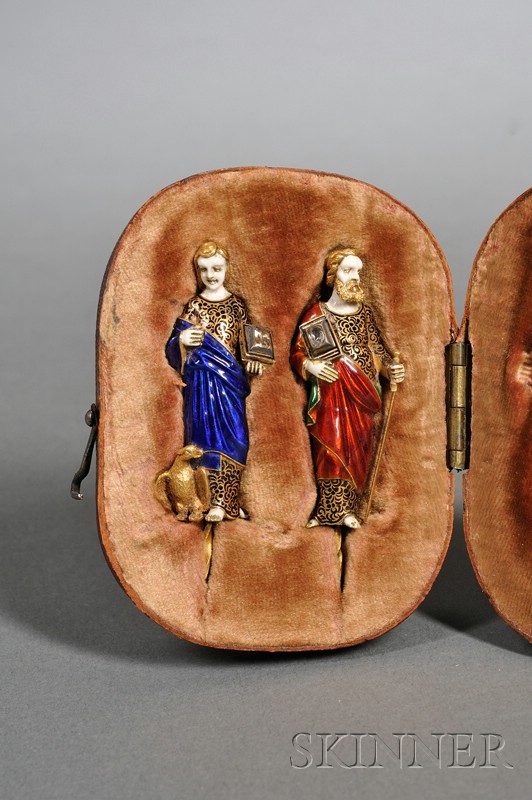 Appraisal: Two European Renaissance-style Yellow Gold Enamel and Stone-set Figural Pins