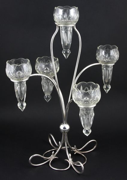 Appraisal: Silver epergne having cut glass inserts h x marked 'Portugal