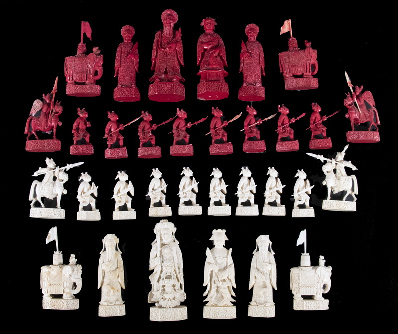 Appraisal: CHINESE CARVED IVORY CHESS SET Mid- th c Chinese Export