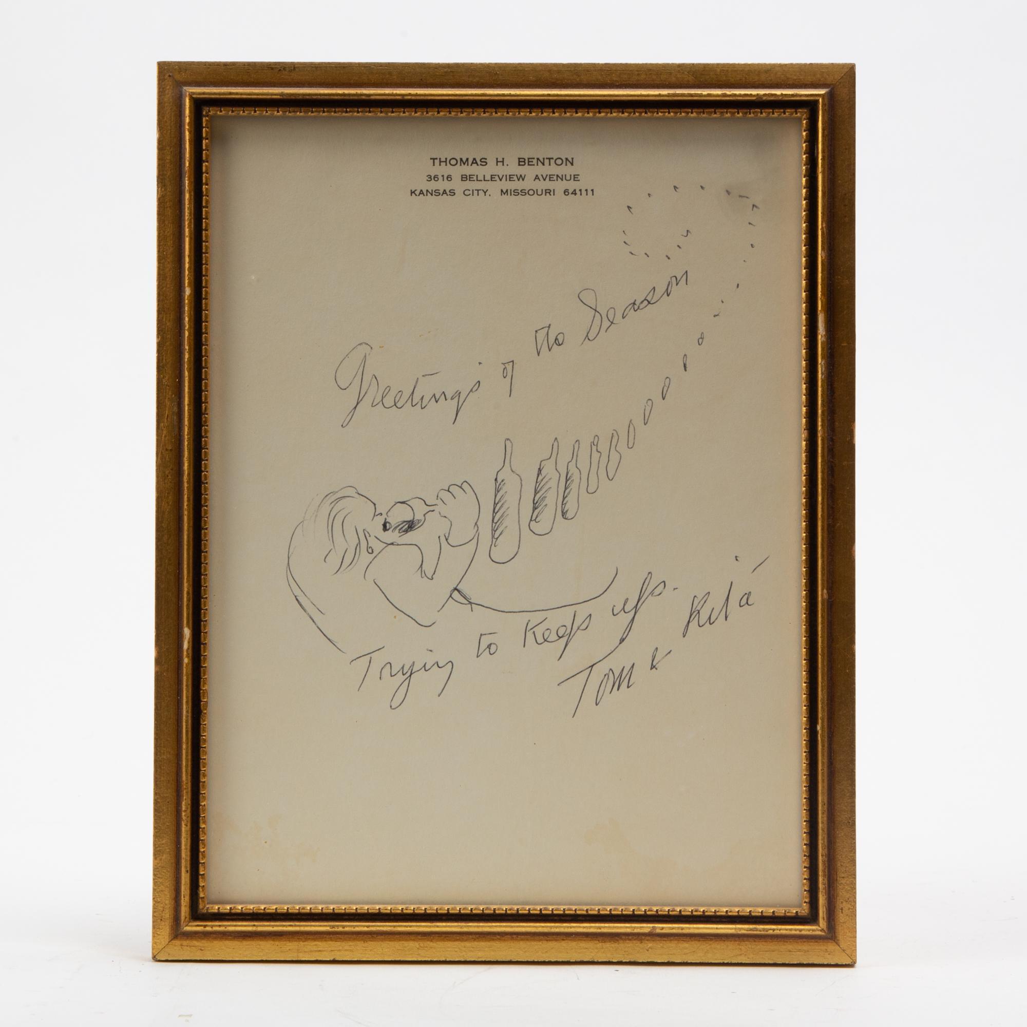 Appraisal: SIGNED THOMAS HART BENTON - PEN SKETCH WITH INSCRIPTION A